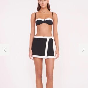 STAUD Black and White Wrap Mini Skirt